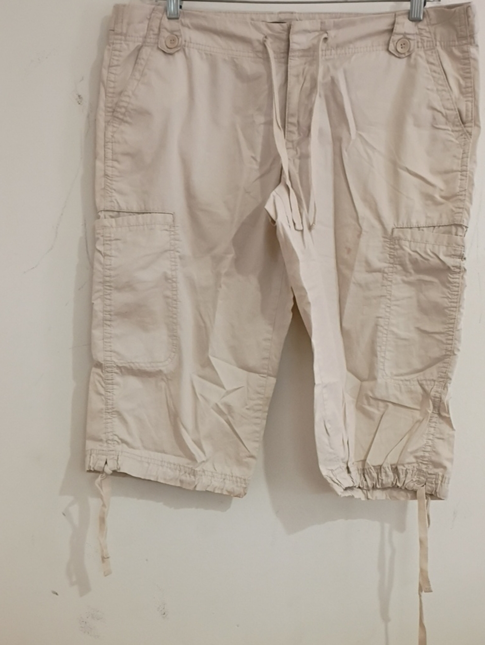 Calvin Klein Jeans Beige Cargo Capris with Drawstring Hem